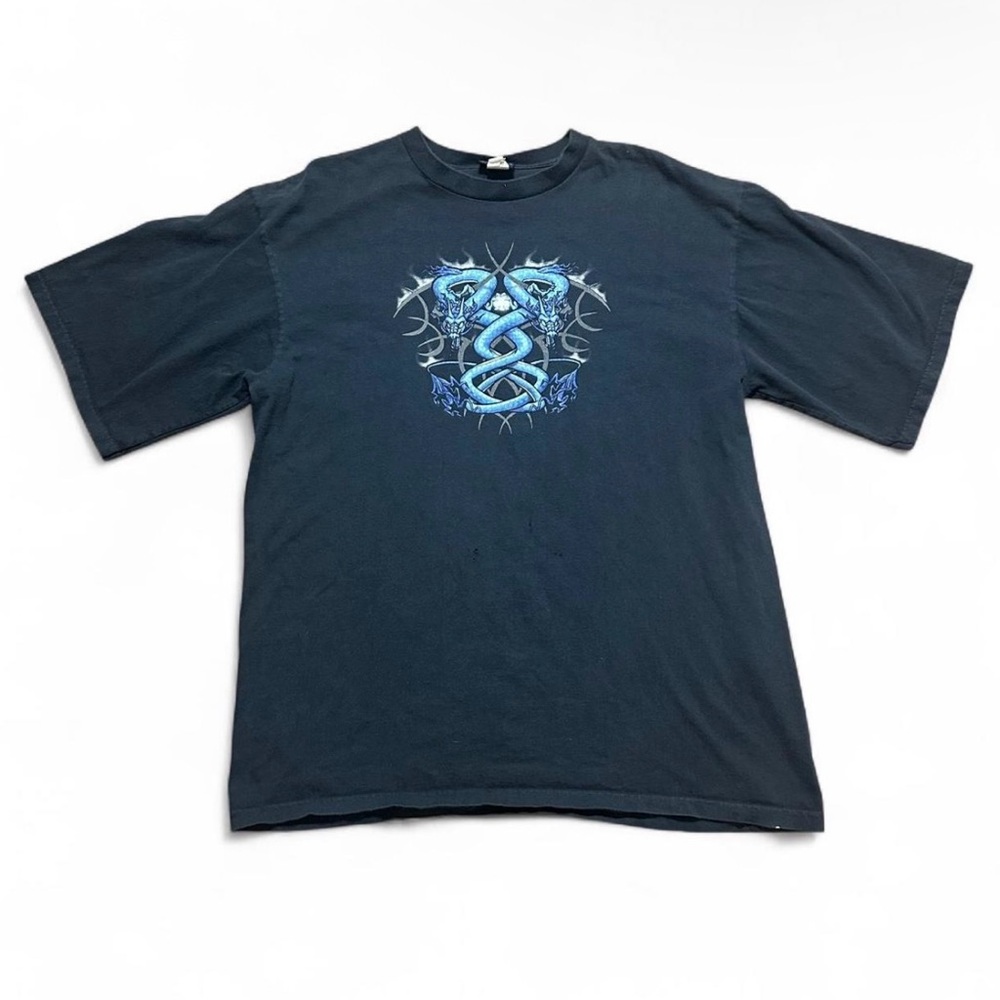 Extreme Limit Vintage Y2K Blue Dragon Blue Shirt Double Side Graphic Mens Sz L